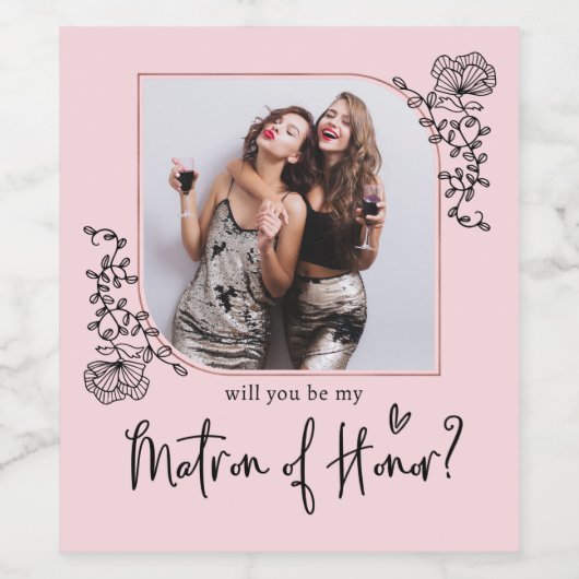 Elegant Photo Matron of Honor proposal Wijn Etiket (Enkel label)