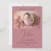 Elegant Photo Mauve Baby Birth Announcement Card Aankondiging (Voorkant)