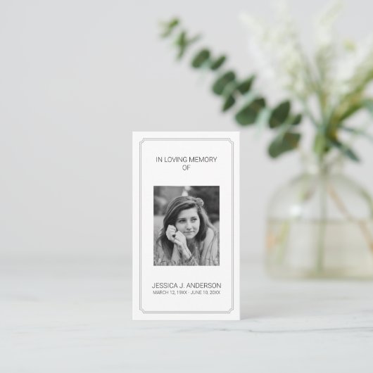 Elegant Photo Memorial Sympathy Prayer Card Visitekaartje (Staand voorkant)