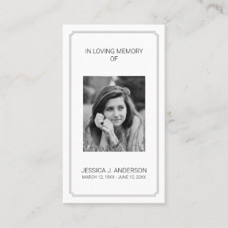 Elegant Photo Memorial Sympathy Prayer Card Visitekaartje