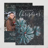 Elegant Photo Merry Kerstfeest Fir Bough Snow Feestdagenkaart (Voorkant / Achterkant)