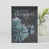 Elegant Photo Merry Kerstfeest Fir Bough Snow Feestdagenkaart (Staand voorkant)