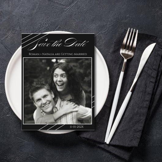 Elegant Photo Minimalist Black White Save the Date Briefkaart