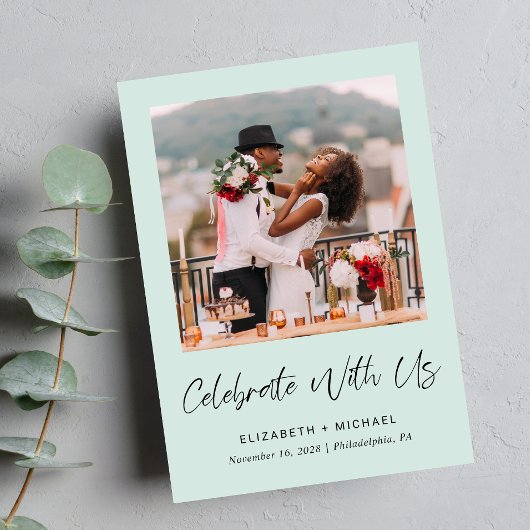 Elegant Photo Mint Wedding Reception Invitation Aankondiging
