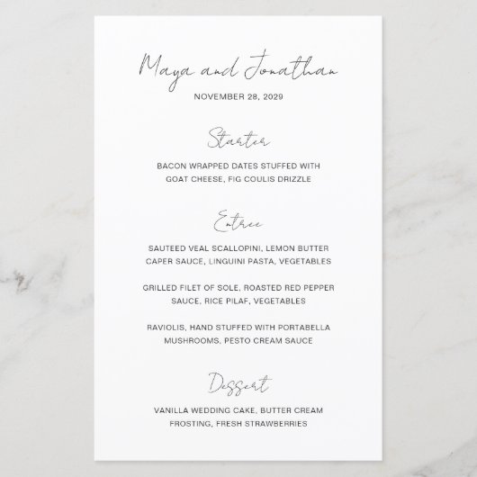 Elegant Photo Modern Wedding Menu (Voorkant)