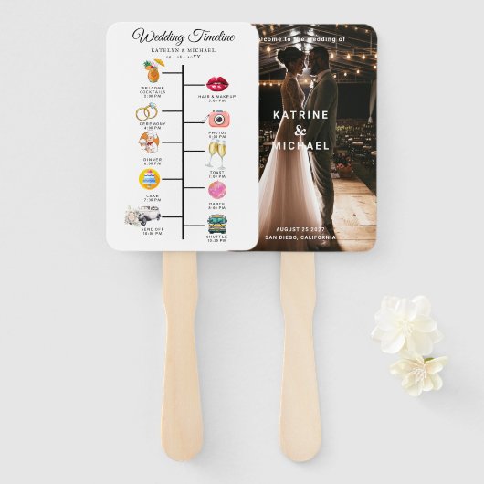 Elegant Photo Modern Wedding Program Hand Fan Handwaaier (Voorkant en achterkant)