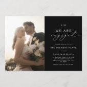 Elegant Photo & Monogram Black Engagement Party Kaart (Voorkant)
