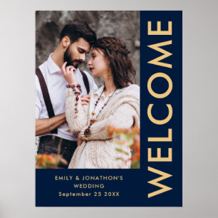 Elegant Photo Names Navy Gold Welcome Weduwschap Poster