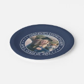 Elegant Photo Navy Blue and White Graduparty Papieren Bordje (Gekanteld)
