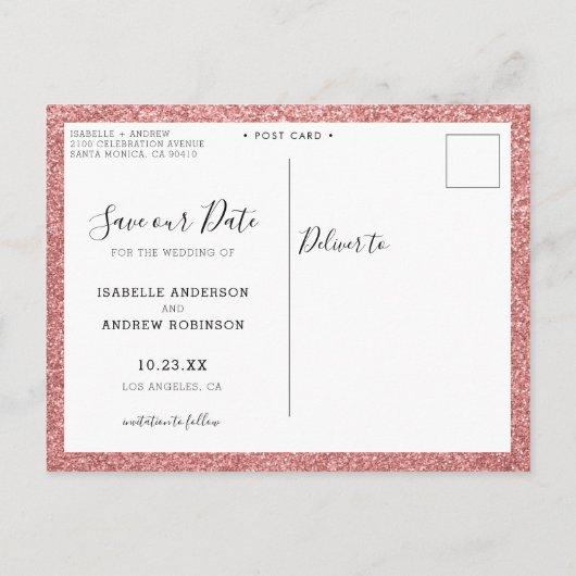 Elegant Photo Navy Blue Roos Glitter Save the Date Aankondigingskaart (Achterkant)