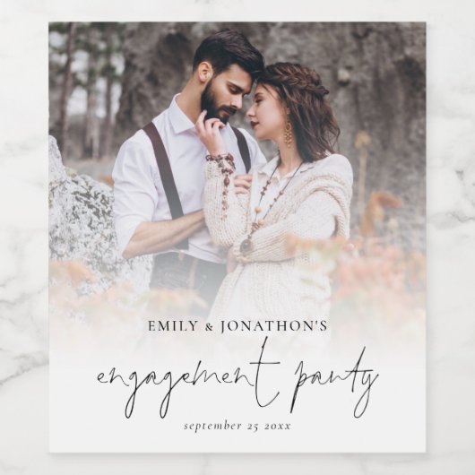 Elegant Photo Overlay Engagement Party Wijn Etiket (Enkel label)