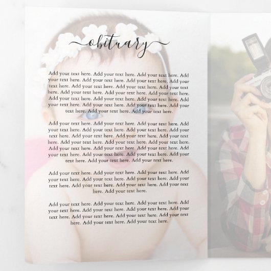 Elegant Photo Overlay Funeral Memorial Programme Drieluik Uitnodiging (Binnenzijde eerst)