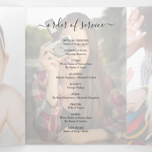 Elegant Photo Overlay Funeral Memorial Programme Drieluik Uitnodiging (Binnenkant midden)