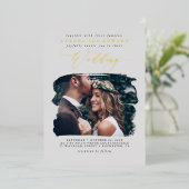 Elegant Photo Overlay Gray Boho Wedding Real Folie Uitnodiging (Staand Voorkant)