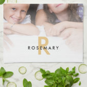 Elegant Photo Overlay Monogram Initiaal Name Theedoek (Gevouwen)