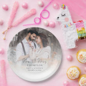 Elegant Photo Overlay Mrs Names Date Wedding Papieren Bordje (Feest)