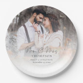 Elegant Photo Overlay Mrs Names Date Wedding Papieren Bordje (Voorkant)
