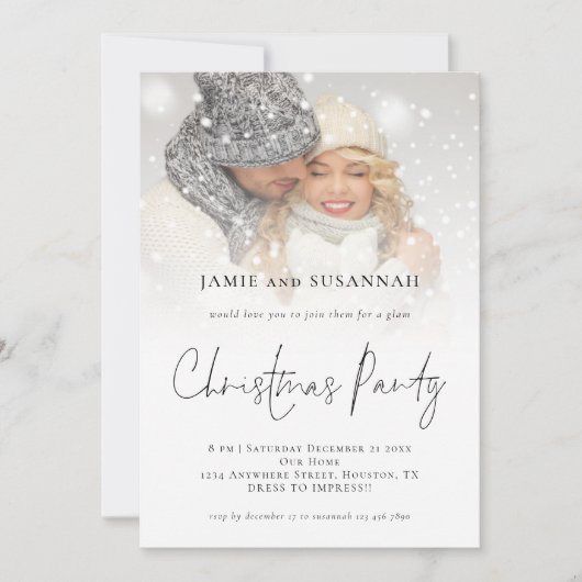 Elegant Photo Overlay Script Kerstparty Kaart (Voorkant)