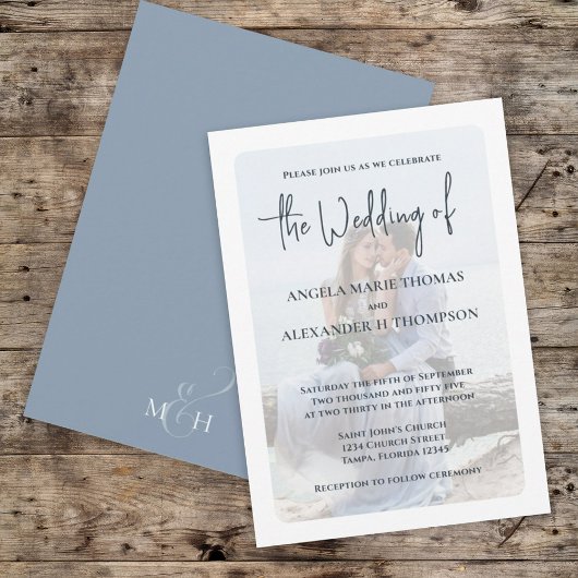 Elegant Photo Overlay Simple Dusty Blue Classic Kaart