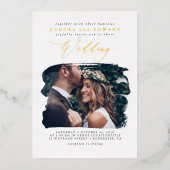 Elegant Photo Overlay White Boho Wedding Real Folie Uitnodiging (Voorkant)
