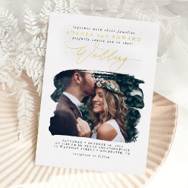 Elegant Photo Overlay White Boho Wedding Real Folie Uitnodiging