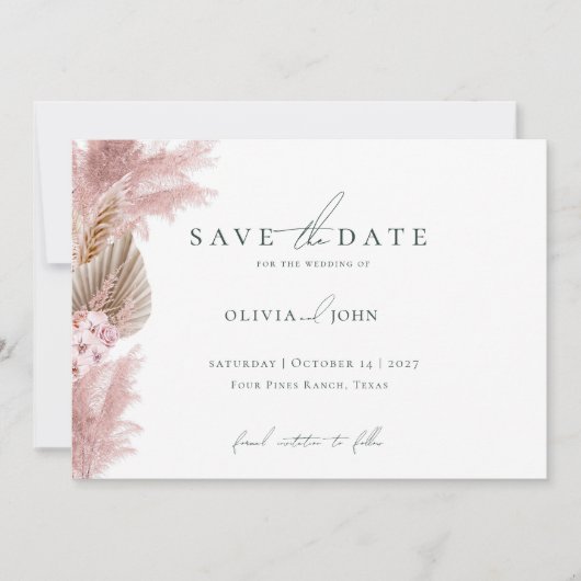 Elegant Photo Pampas Grass Wedding Save the Date  (Voorkant)