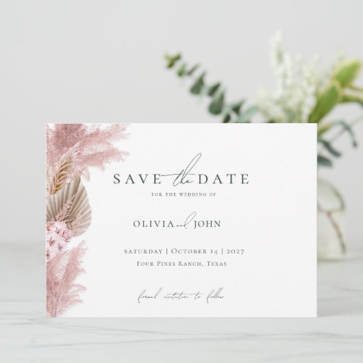 Elegant Photo Pampas Grass Wedding Save the Date  (Staand voorkant)