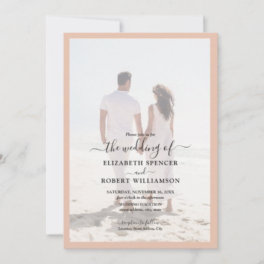Elegant Photo Peach Wedding Kaart (Voorkant)