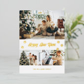 Elegant Photo Pet Owner Happy Nieuwjaar Gold Folie Feestdagenkaart (Staand Voorkant)