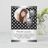Elegant Photo Polka Dot Silver Balloon 21st Kaart (Staand voorkant)
