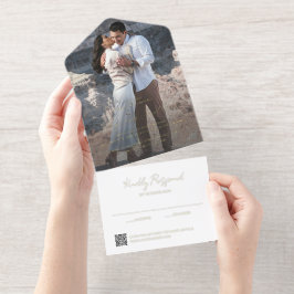 Elegant Photo QR Code Modern Wedding All In One Uitnodiging