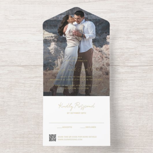 Elegant Photo QR Code Modern Wedding All In One Uitnodiging (Binnenkant)