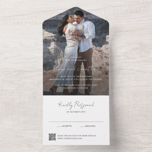 Elegant Photo QR Code Modern Wedding All In One Uitnodiging (Binnen)