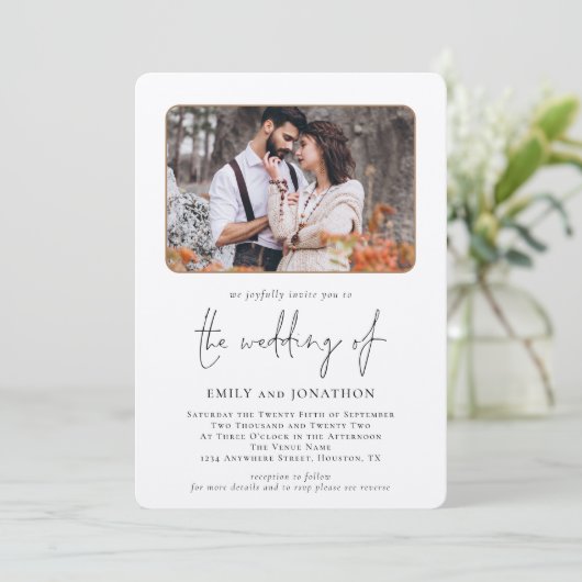 Elegant Photo QR Code Weddenschap Kaart (Staand voorkant)