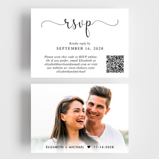 Elegant Photo QR Code Weddenschap RSVP Kaartje