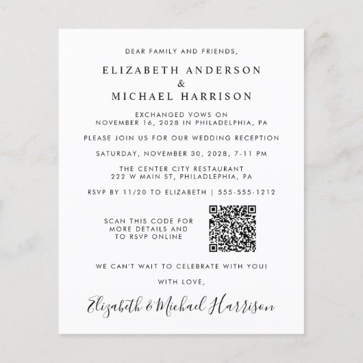 Elegant Photo QR Code Weddenschappen Reception Inv (Achterkant)