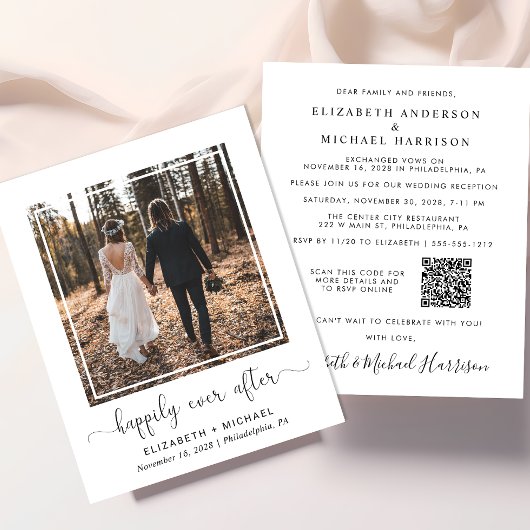 Elegant Photo QR Code Weddenschappen Reception Inv