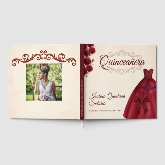 Elegant Photo Quinceanera 15th birthday Burgundy Gastenboek (Volledig)