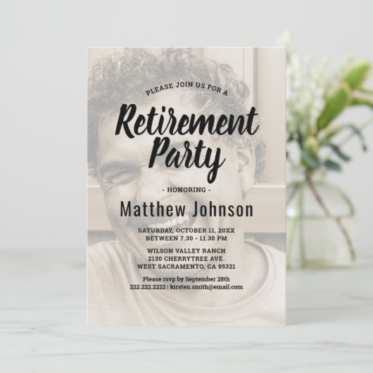 Elegant Photo Retirement Party Kaart (Staand voorkant)