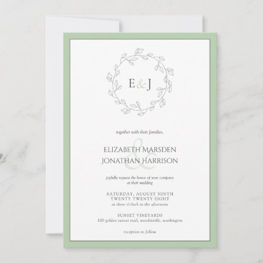 Elegant Photo Sage Green Monogram Wreater Kaart (Voorkant)