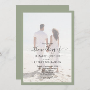 Elegant Photo Sage Green Wedding Kaart