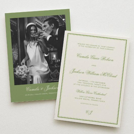 Elegant Photo Sage Green Wedding Kaart