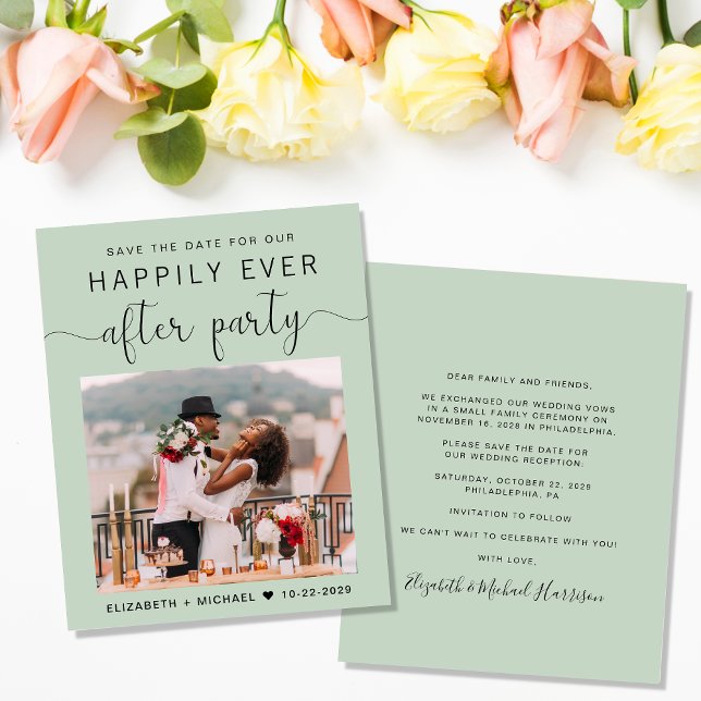 Elegant Photo Sage Wedding Reception Save the Date (Creator heeft geüpload)