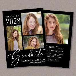 Elegant Photo Script Black Graduparty Kaart
