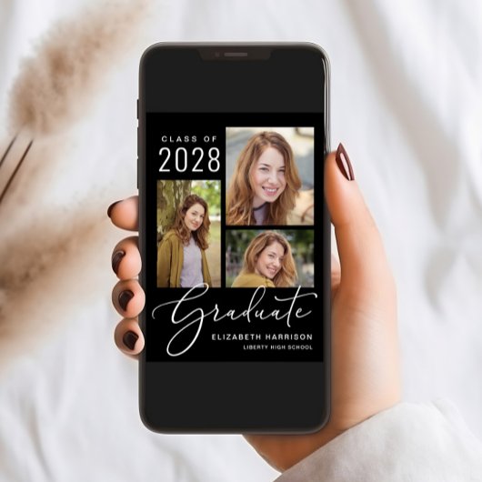 Elegant Photo Script Black Graduparty Kaart