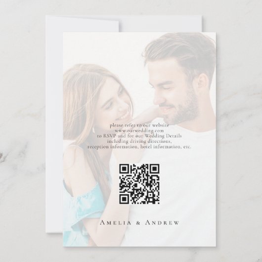 Elegant Photo Script Calligraphy QR Code Wedding Kaart (Achterkant)