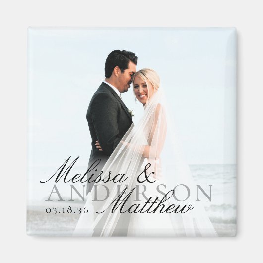 Elegant Photo Script Date Names Wedding Favor Magneet (Voorkant)