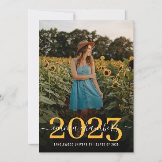 Elegant Photo Script Overlay Graduparty Invi Kaart (Voorkant)