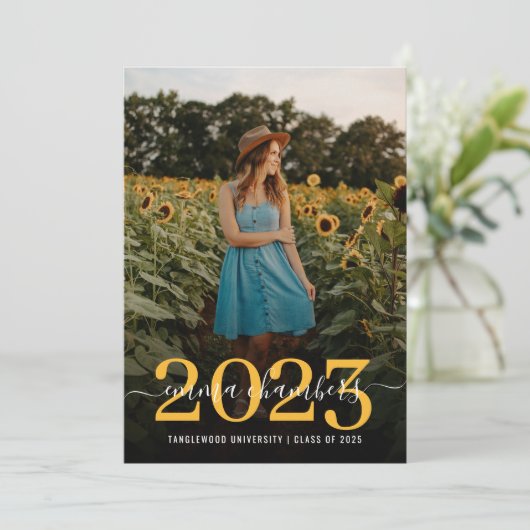 Elegant Photo Script Overlay Graduparty Invi Kaart (Staand voorkant)