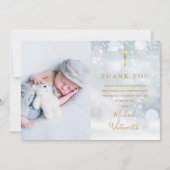 Elegant Photo Signature Script Winter Baptisme Bedankkaart (Voorkant)